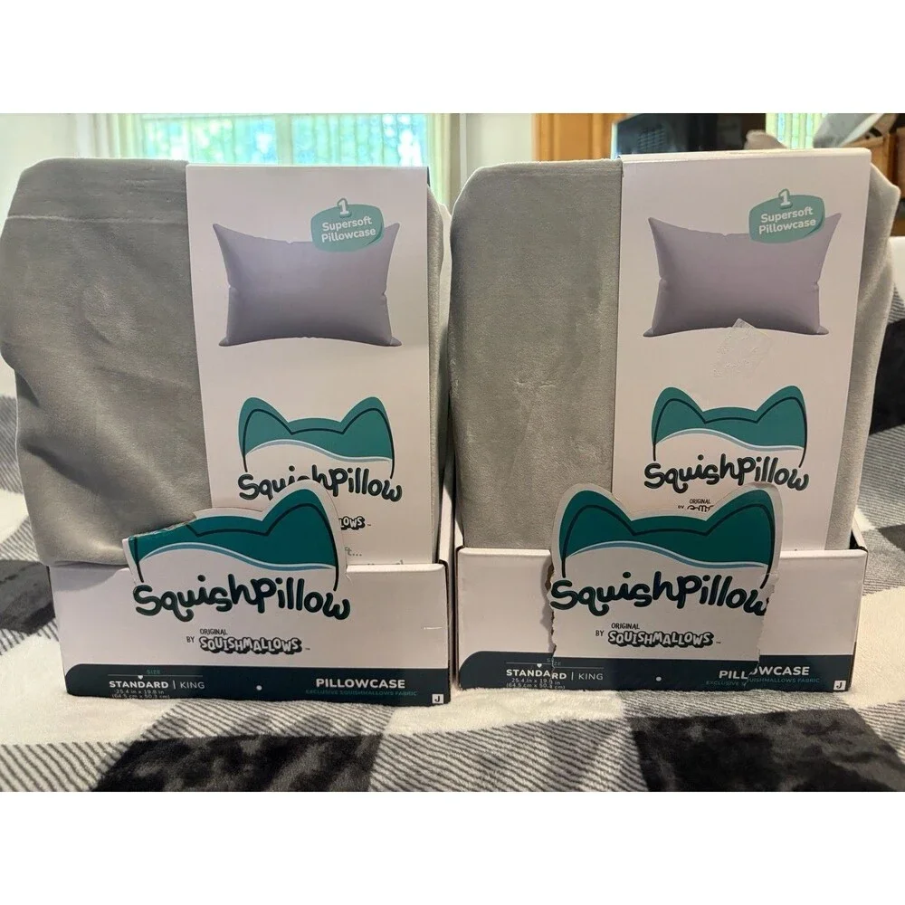Squishmallows SquishPillow Standard/King Size Supersoft Pillowcase- light gray.